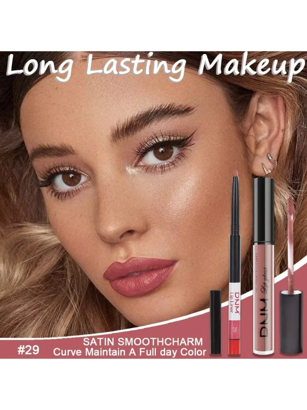 DNM 29# Antique Rose 2Pcs 24H Long-Lasting Matte Liquid Lipstick and Lip Liner